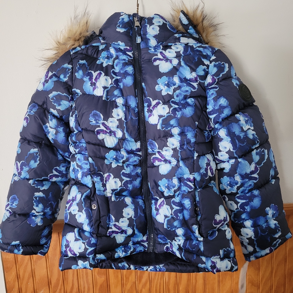 Madden Girl Navy Floral Puffer Coat
